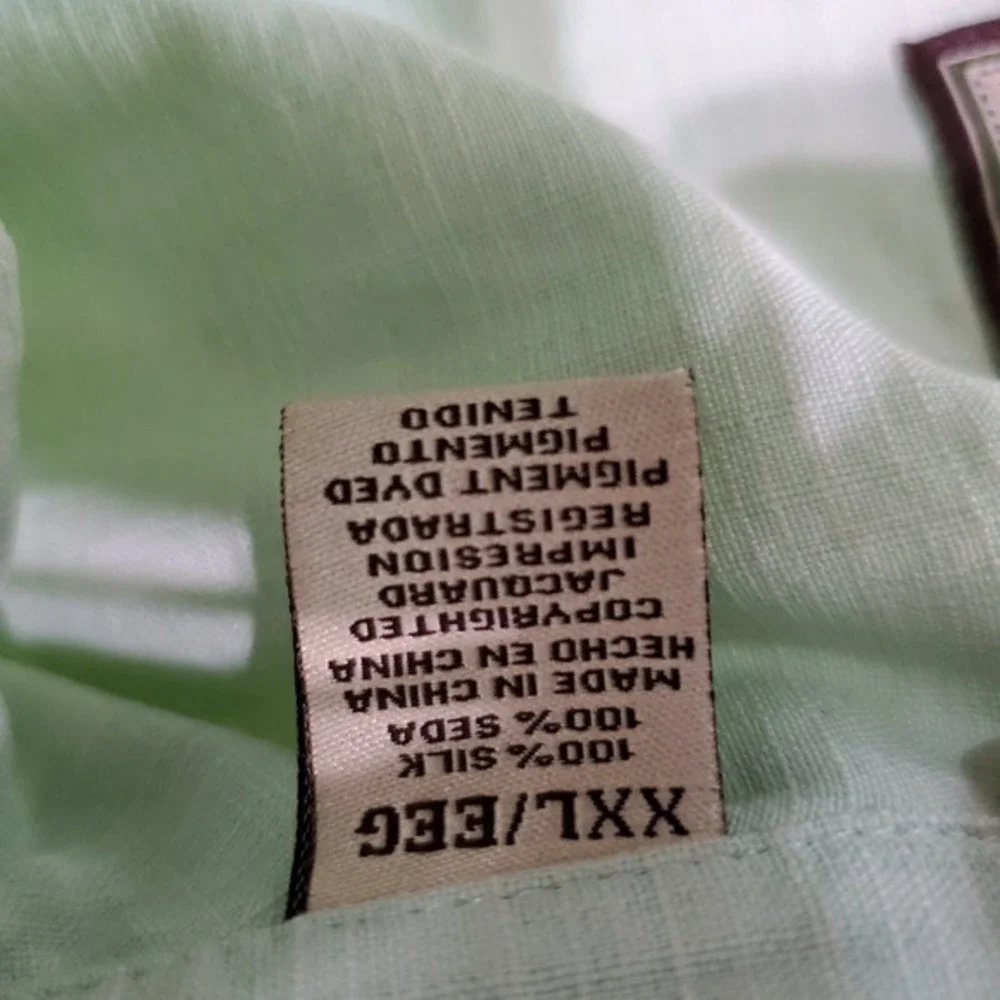 Jamaica Jaxx Men Button Up Shirt 2XL Green 100% Silk‎ Pockets Short Sleeve READ